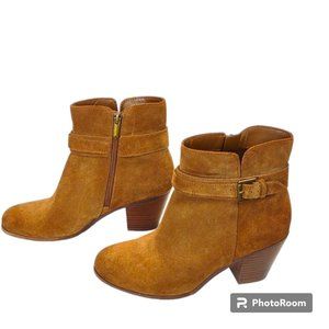 Sam Edelman Lynne Cognac Suede Zip Buckle Detail Booties